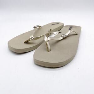 Stuart‎ Weitzman Women's Gold Rhinestone Embellished Flip Flops Size 11
